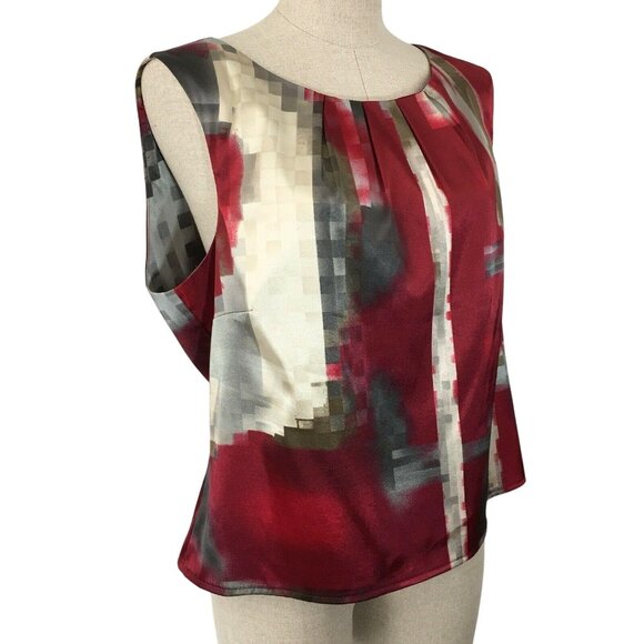 TRIBAL Sleeveless Top Size 14 Side Zipper Neck Pleats Geometric Womens Blouse - Picture 2 of 9